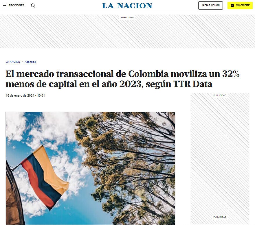 El mercado transaccional de Colombia moviliza un 32% menos de capital en el ao 2023, segn TTR Data